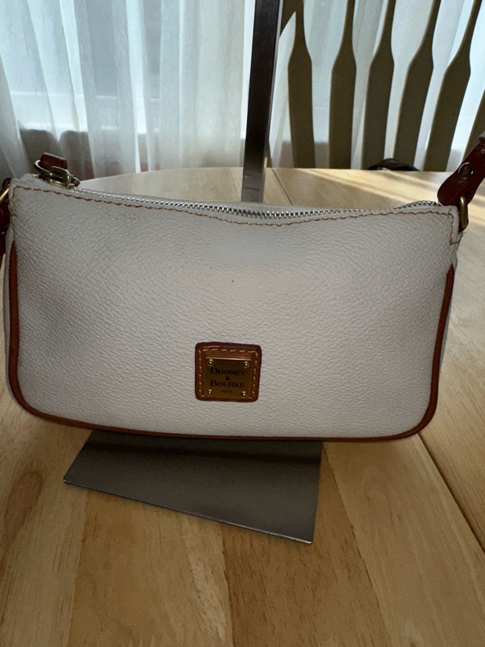 Dooney & Bourke White Leather Crossbody with Brown Trim
